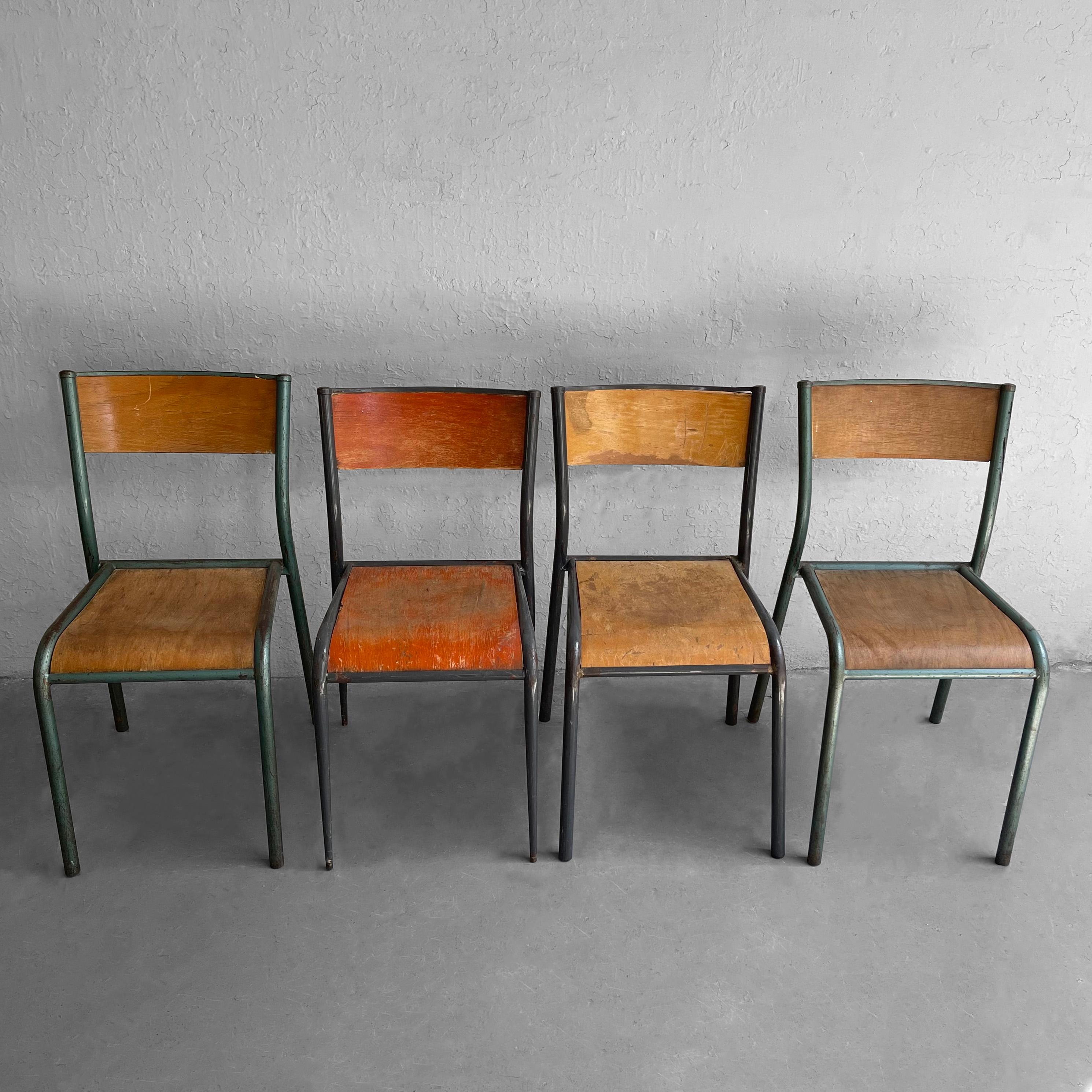 Rustic Industrial Stackable School Side Chairs For Sale 1