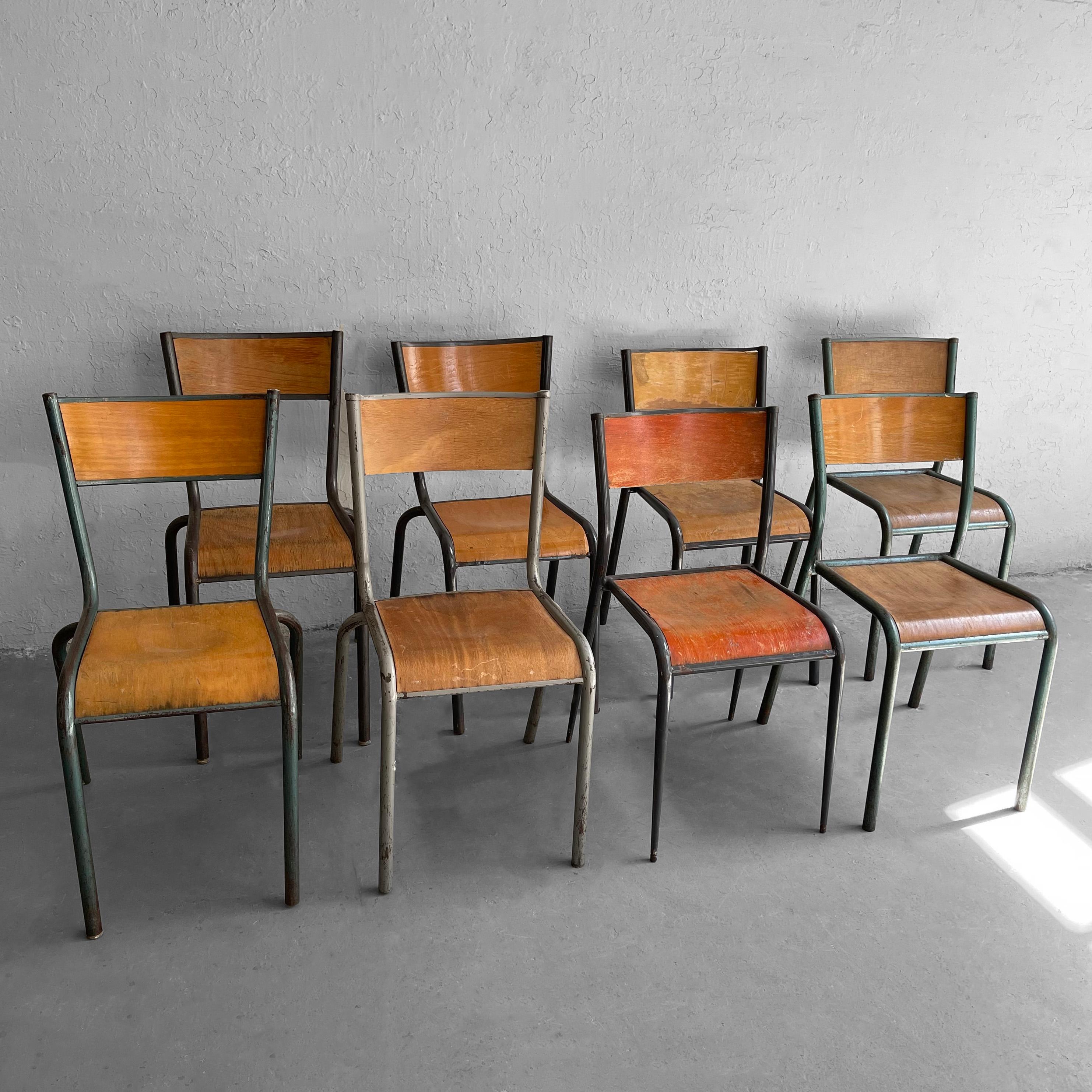 Rustic Industrial Stackable School Side Chairs For Sale 3