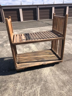 Rustic Industrial Wooden Cart on Iron Casters