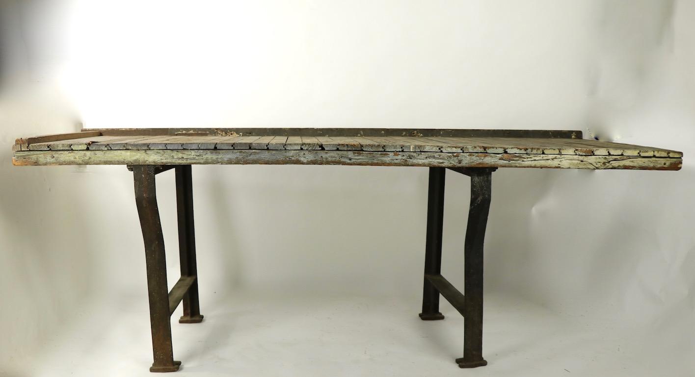 Rustic Industrial Work Table Wood Top with Cast Iron Legs 4