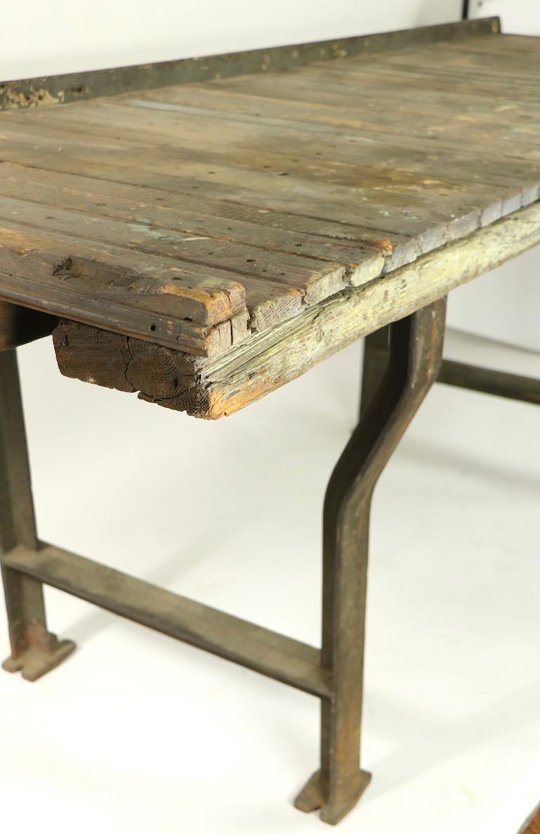 Rustic Industrial Work Table Wood Top with Cast Iron Legs 6