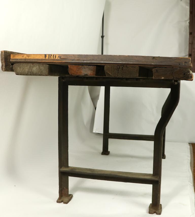 Rustic Industrial Work Table Wood Top with Cast Iron Legs 7