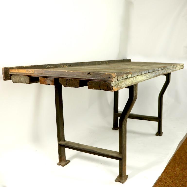 Rustic Industrial Work Table Wood Top with Cast Iron Legs 8