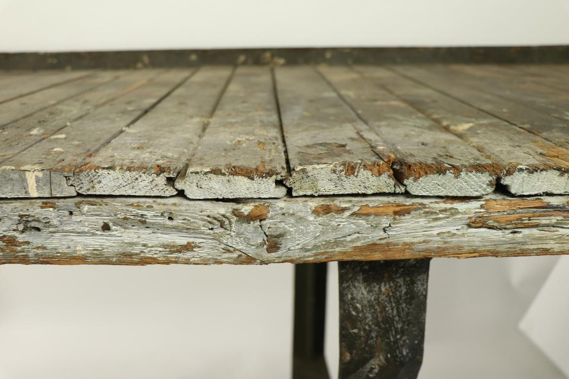 Rustic Industrial Work Table Wood Top with Cast Iron Legs 11