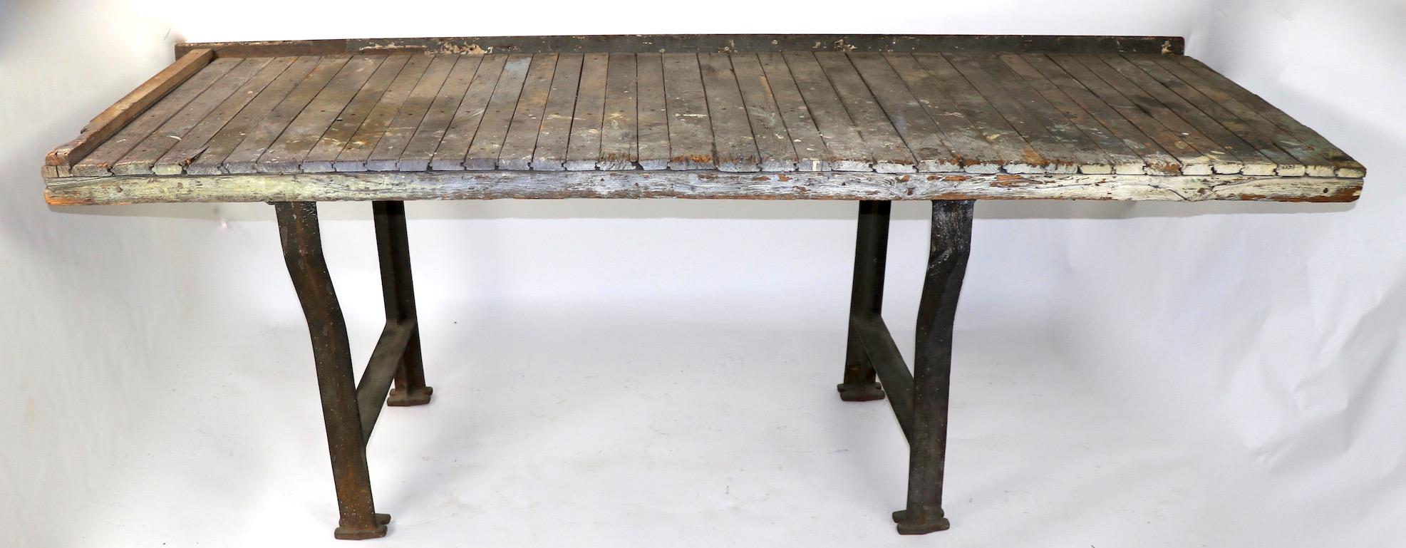 American Rustic Industrial Work Table Wood Top with Cast Iron Legs