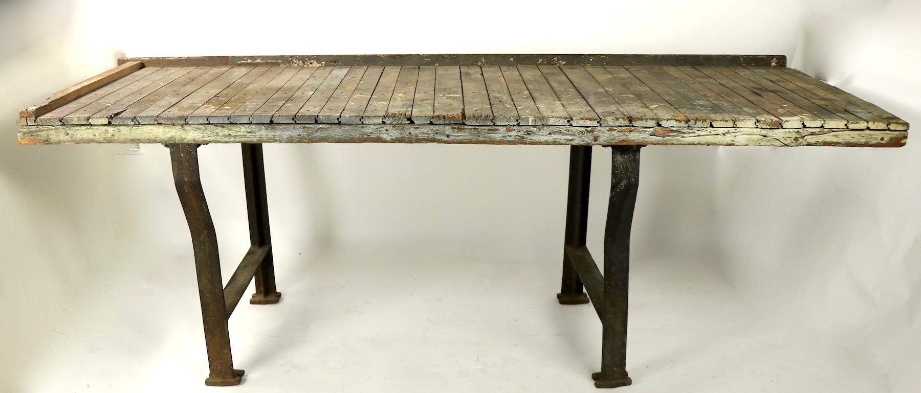 Rustic Industrial Work Table Wood Top with Cast Iron Legs In Good Condition In New York, NY
