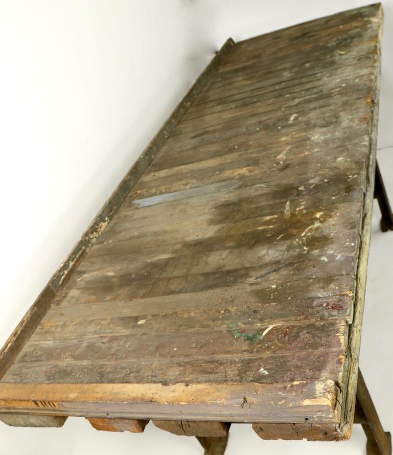 Rustic Industrial Work Table Wood Top with Cast Iron Legs 1