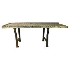 Antique Rustic Industrial Work Table Wood Top with Cast Iron Legs