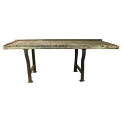Rustic Industrial Work Table Wood Top with Cast Iron Legs