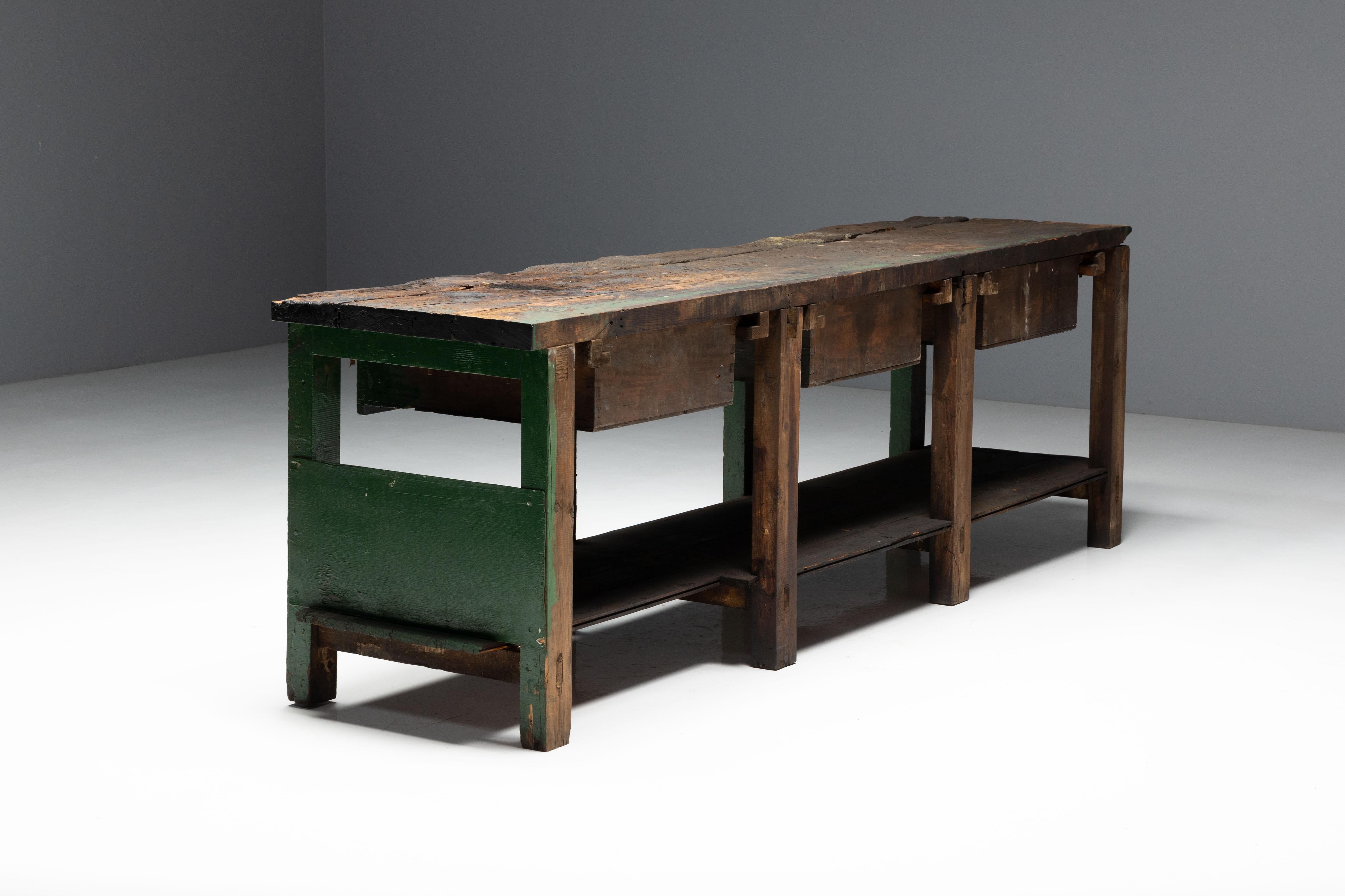 Rustic Industrial Workbench, France, Early 20th Century For Sale 9