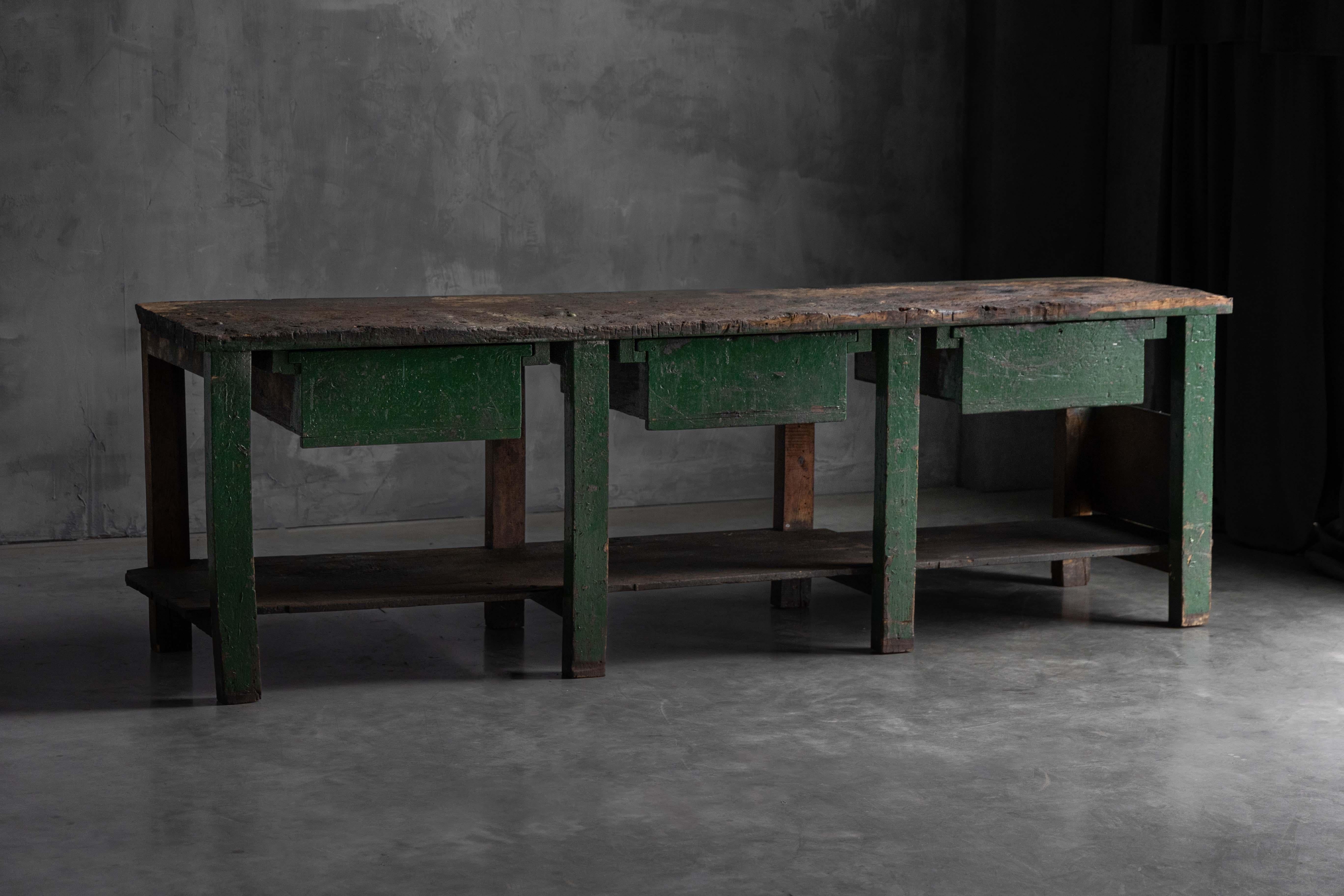 French Rustic Industrial Workbench, France, Early 20th Century For Sale