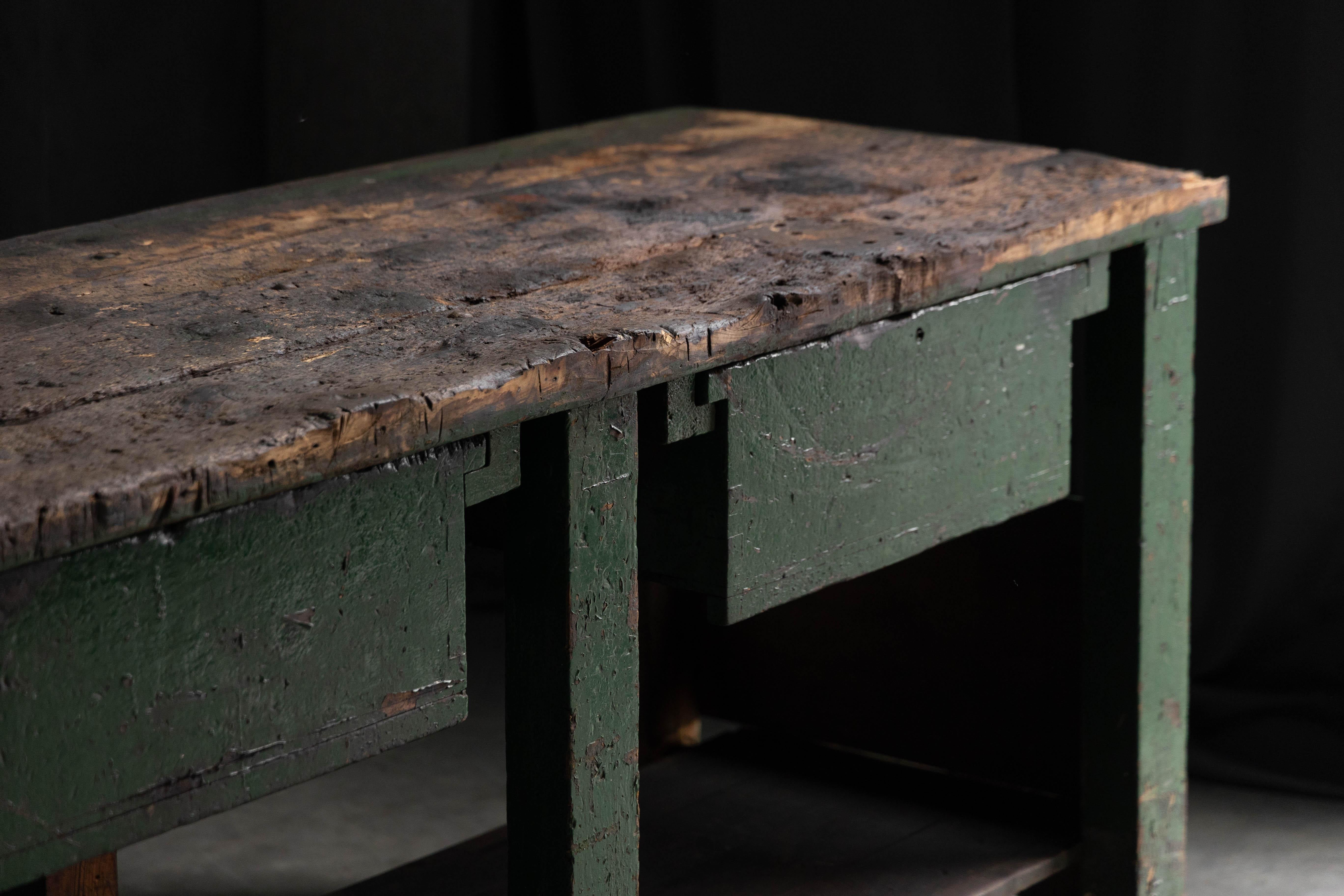 Wood Rustic Industrial Workbench, France, Early 20th Century For Sale