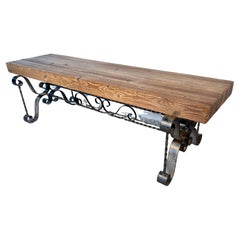 Rustic Industrial Wrought Iron Butcher-Block Bench