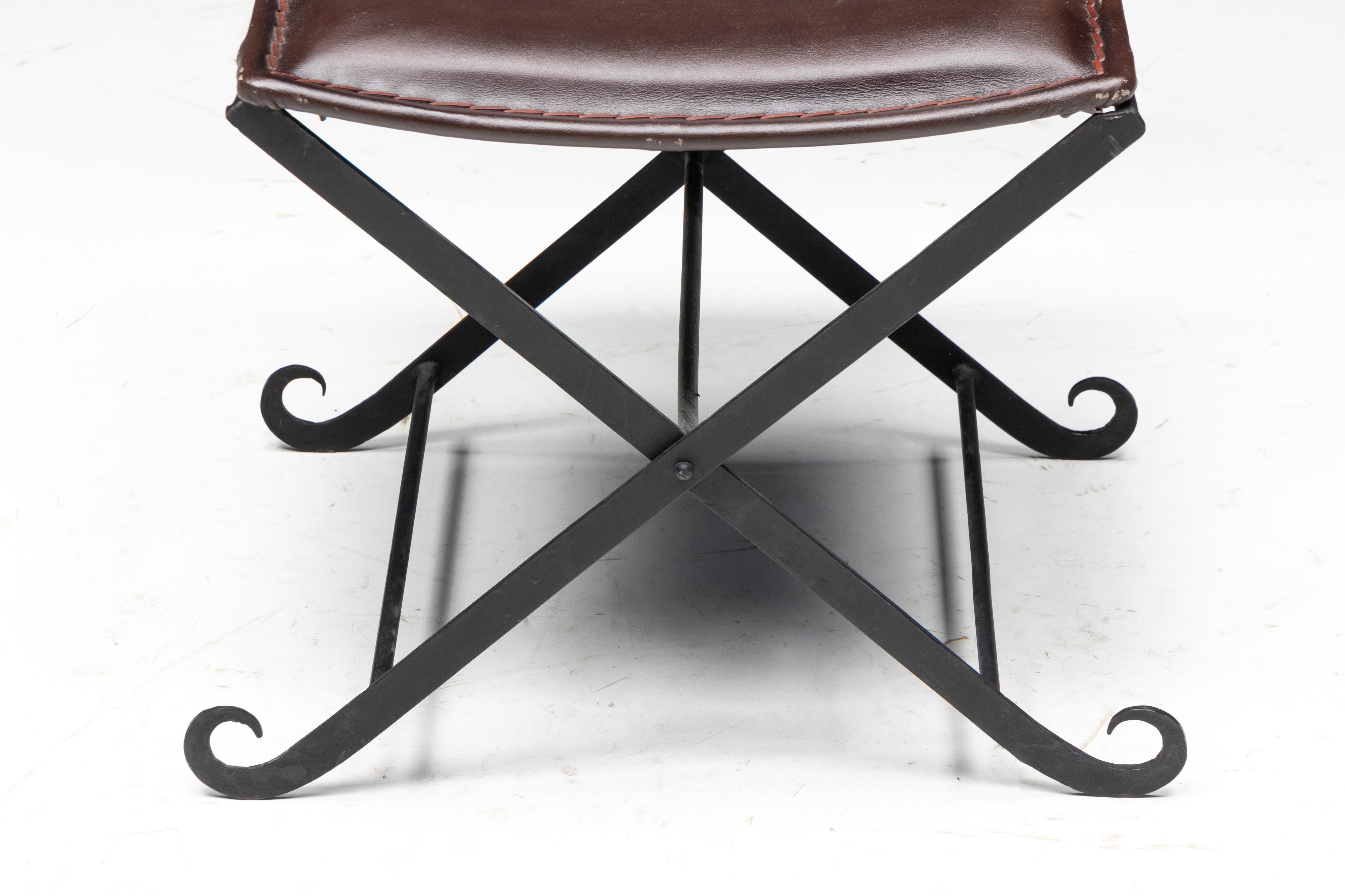 Rustic Iron and Leather Dining Chairs, France, 1940s For Sale 8