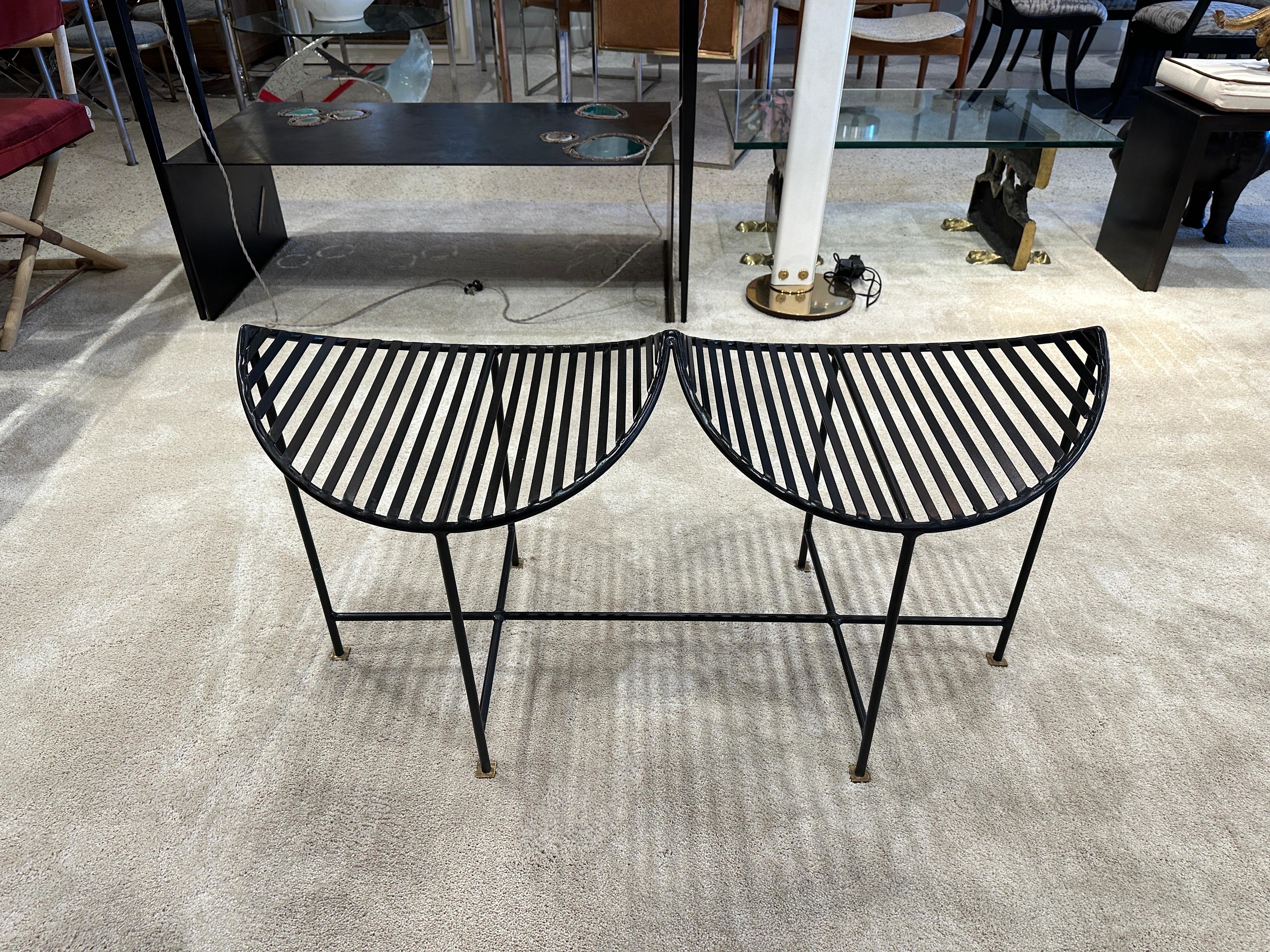 American Sculptural Iron Eyelash Design Bench For Sale