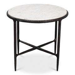 Rustic Iron Side Table with Distressed Marble Top