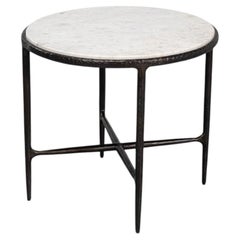 Rustic Iron Side Table with Distressed Marble Top