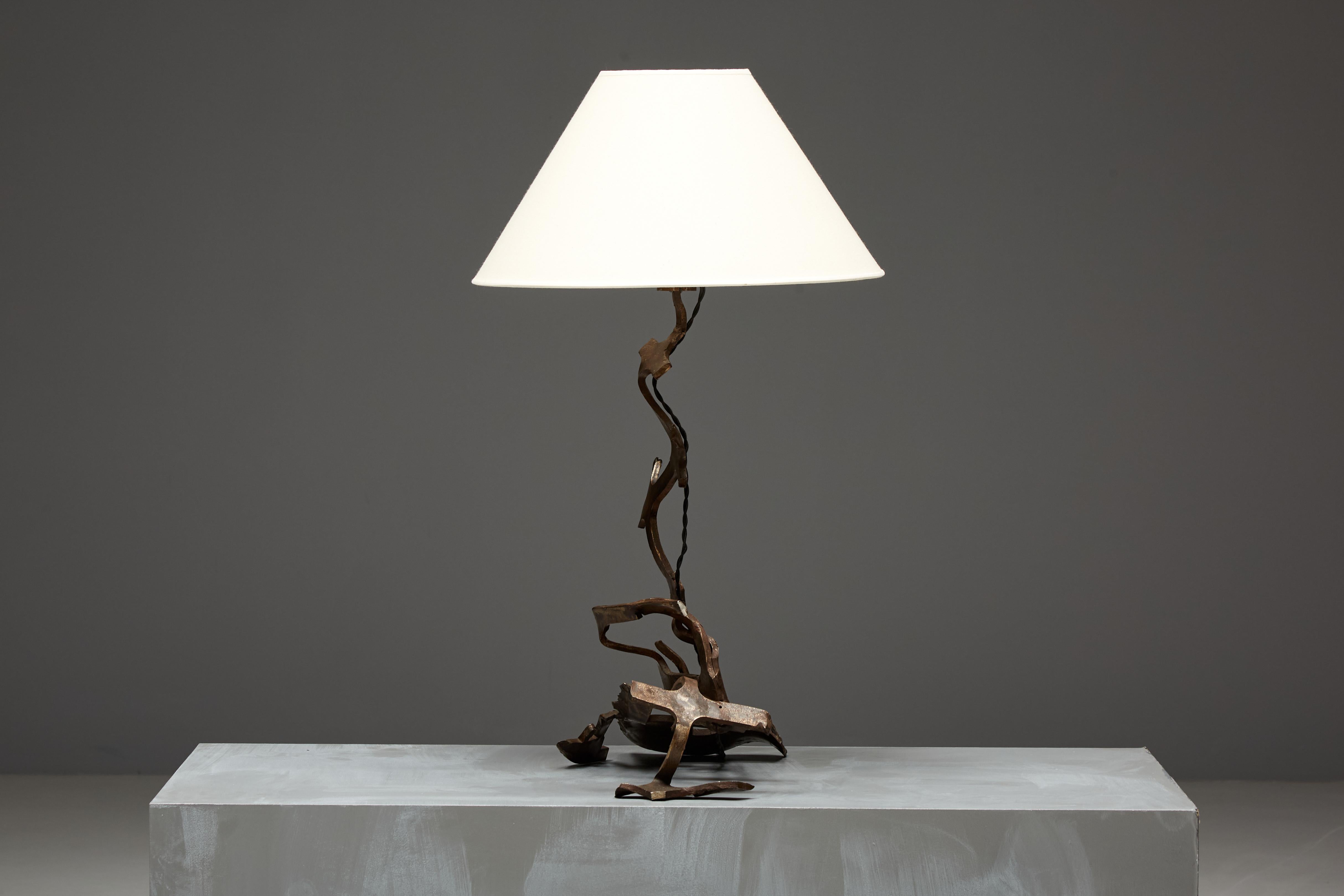 Rustic Iron Table Lamp, France, 1980s For Sale 5