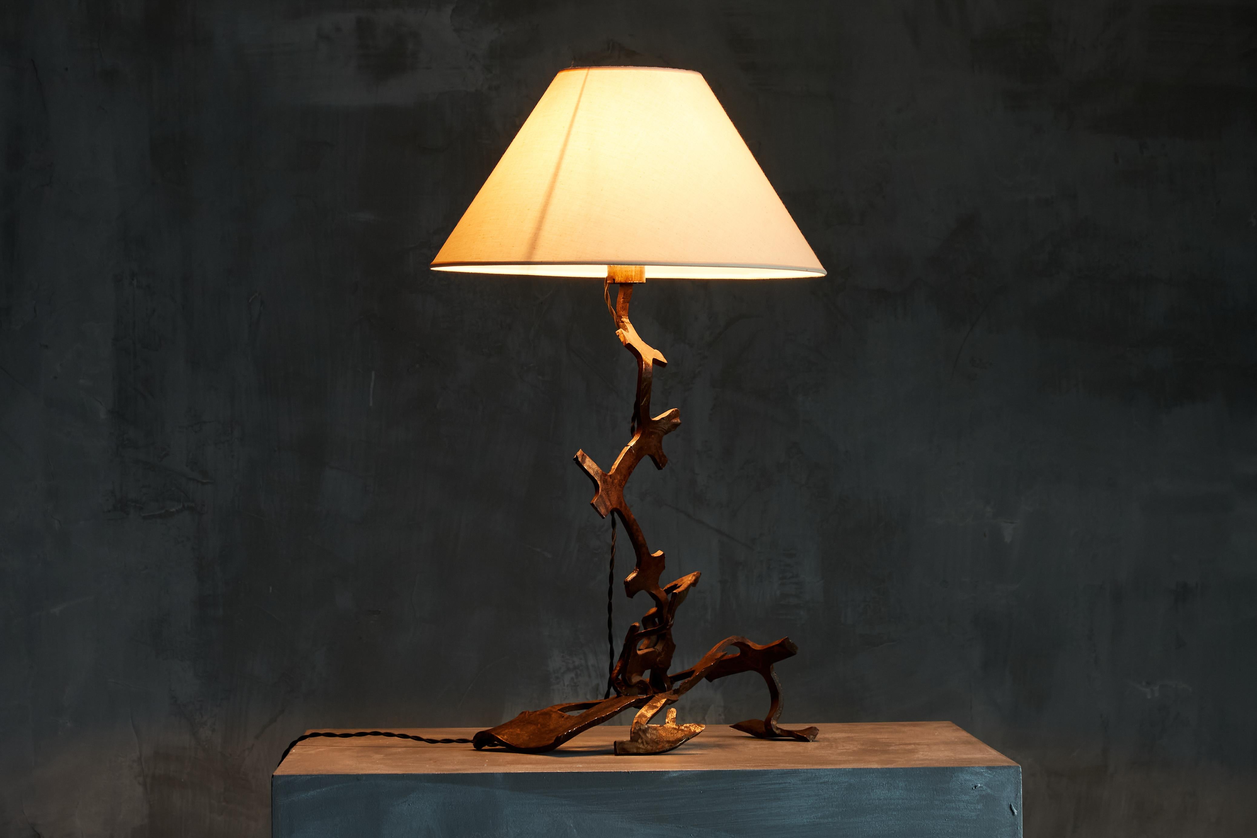 European Rustic Iron Table Lamp, France, 1980s For Sale