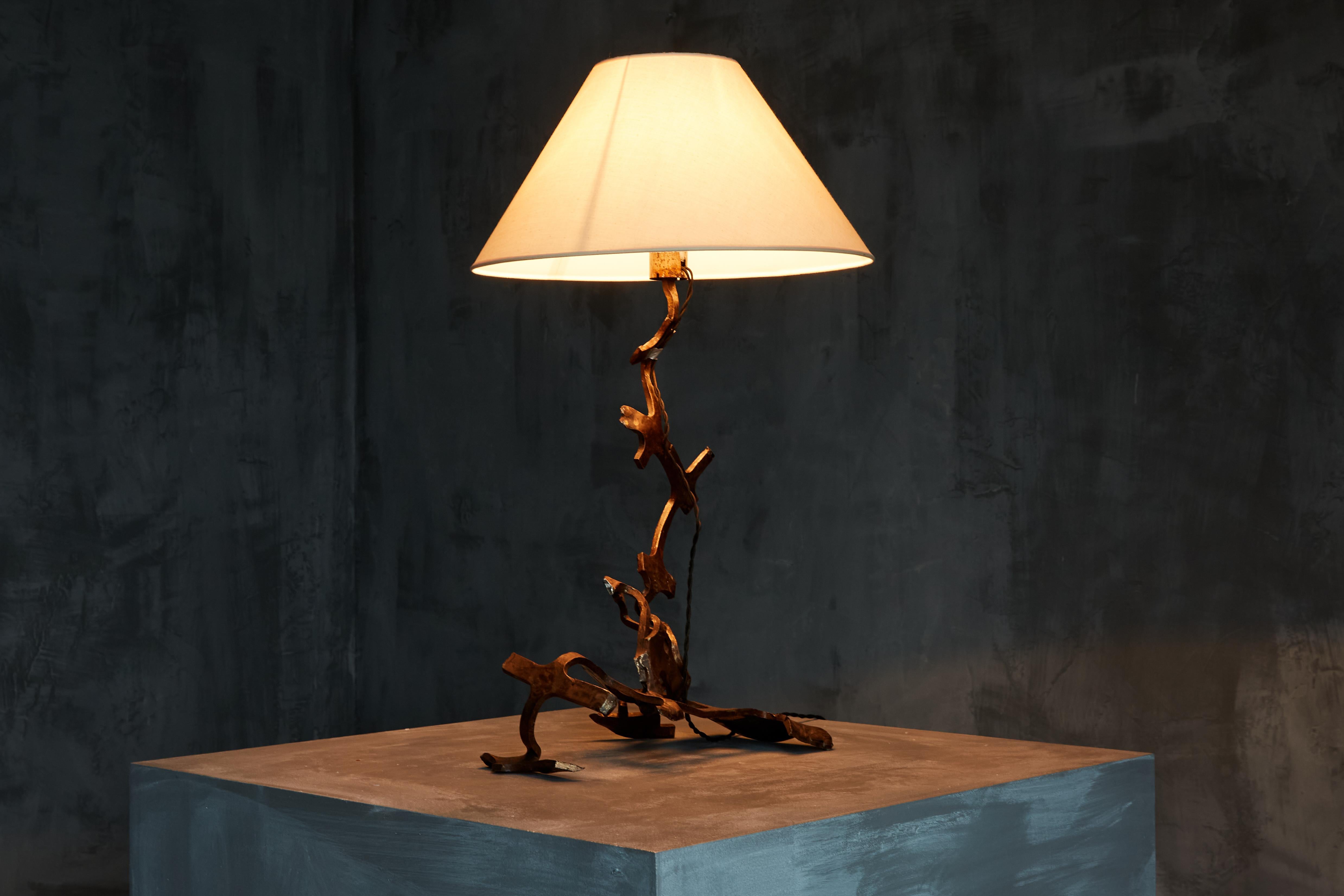 Late 20th Century Rustic Iron Table Lamp, France, 1980s For Sale