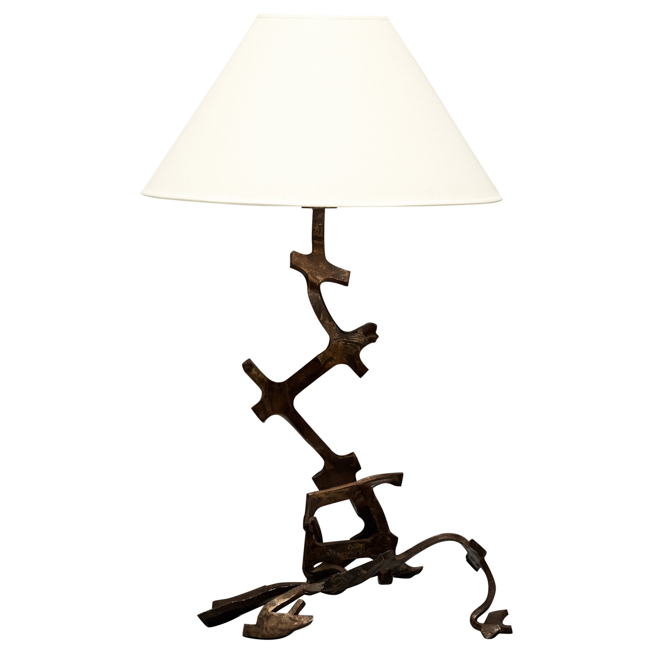Rustikale Eisen-Tischlampe, Frankreich, 1980er Jahre im Angebot