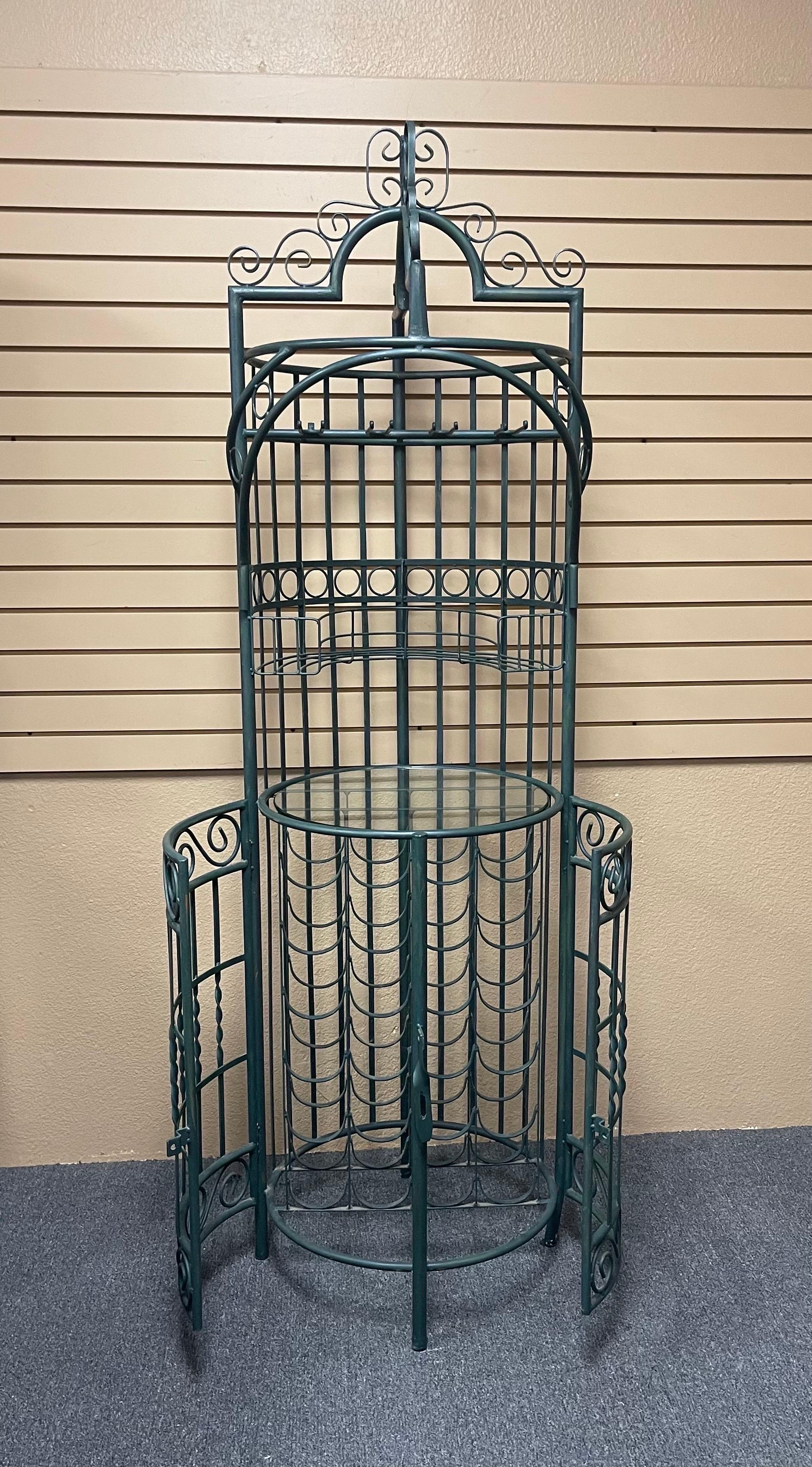 Rustic Iron Wine Rack / Bar Cabinet with Glass Shelf For Sale 2