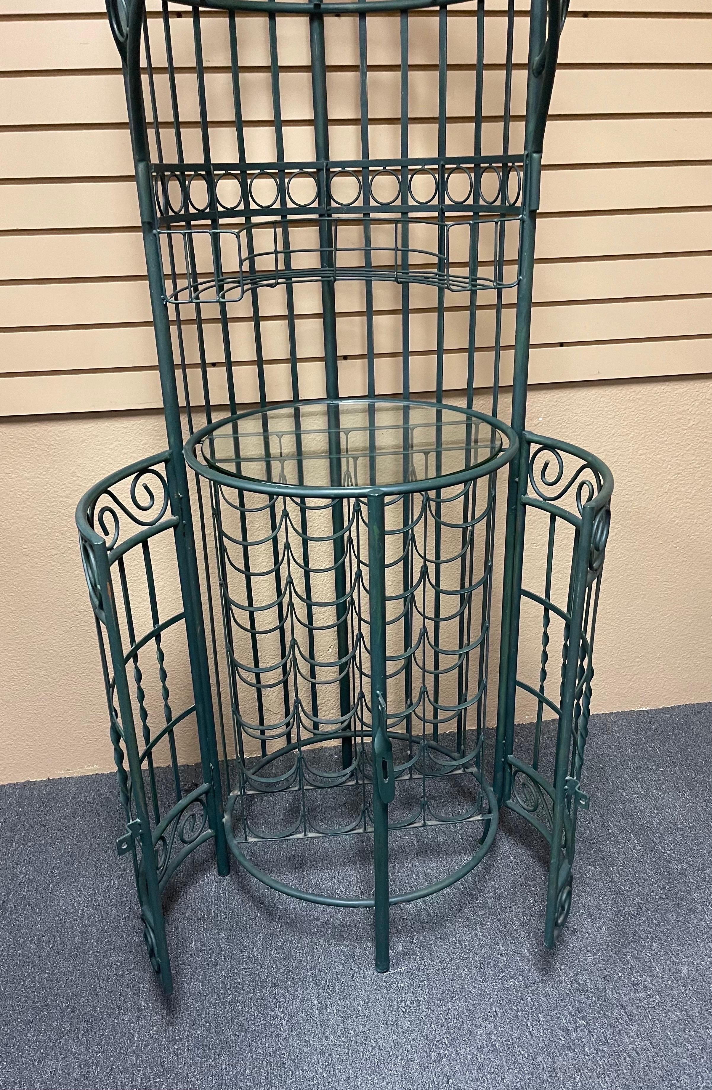 Rustic Iron Wine Rack / Bar Cabinet with Glass Shelf For Sale 3