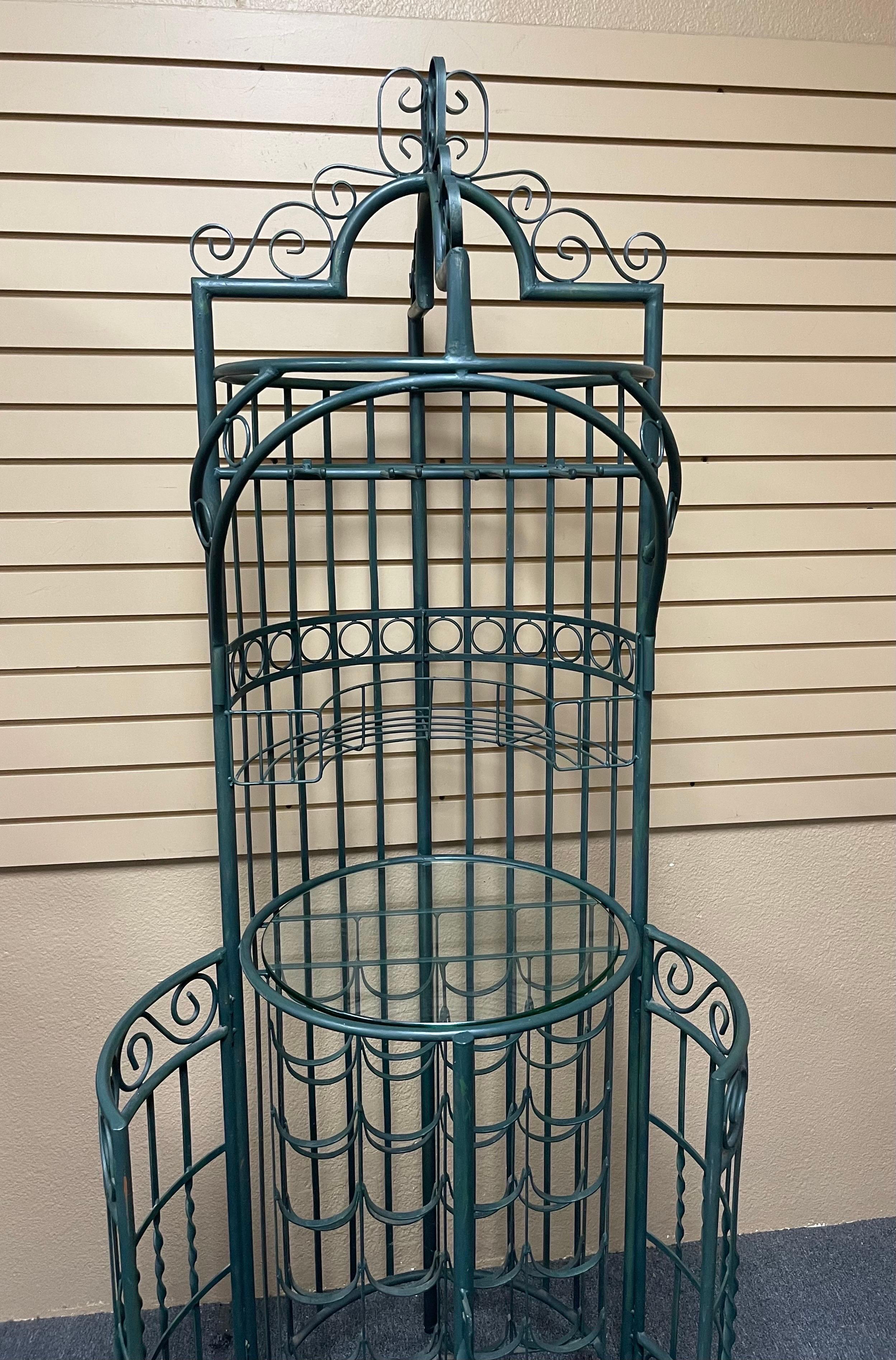 Rustic Iron Wine Rack / Bar Cabinet with Glass Shelf For Sale 4