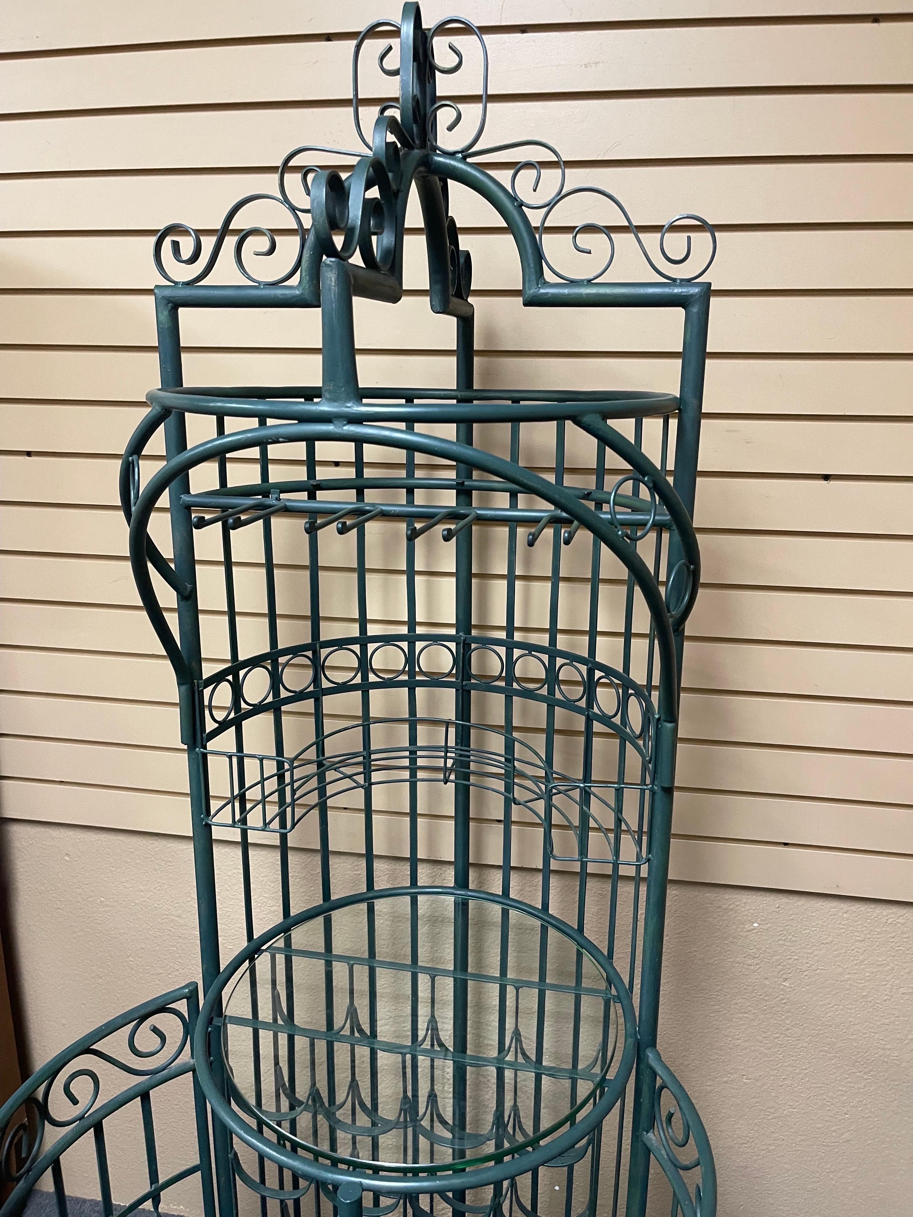 Rustic Iron Wine Rack / Bar Cabinet with Glass Shelf For Sale 5