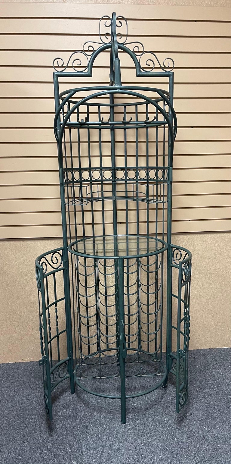 Rustic Iron Wine Rack / Bar Cabinet with Glass Shelf For Sale at 1stDibs