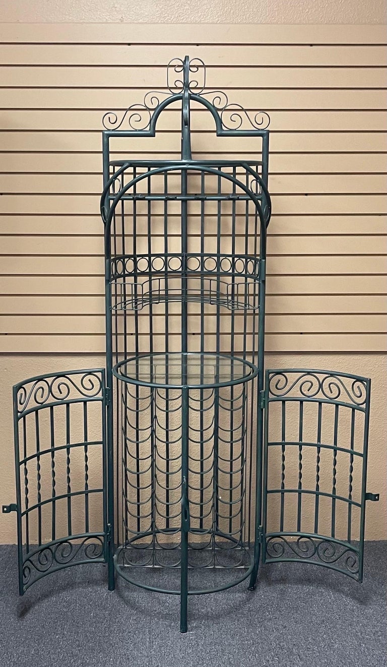 Rustic Iron Wine Rack / Bar with Glass Shelf For Sale at 1stDibs