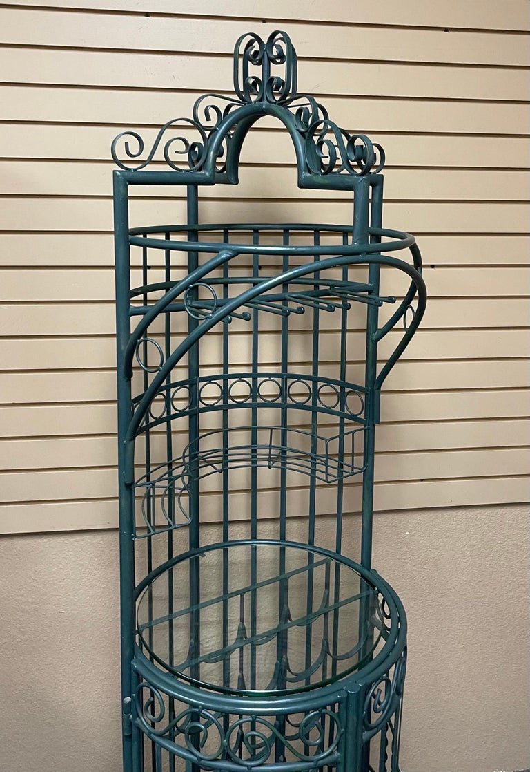 Rustic Iron Wine Rack / Bar with Glass Shelf For Sale at 1stDibs