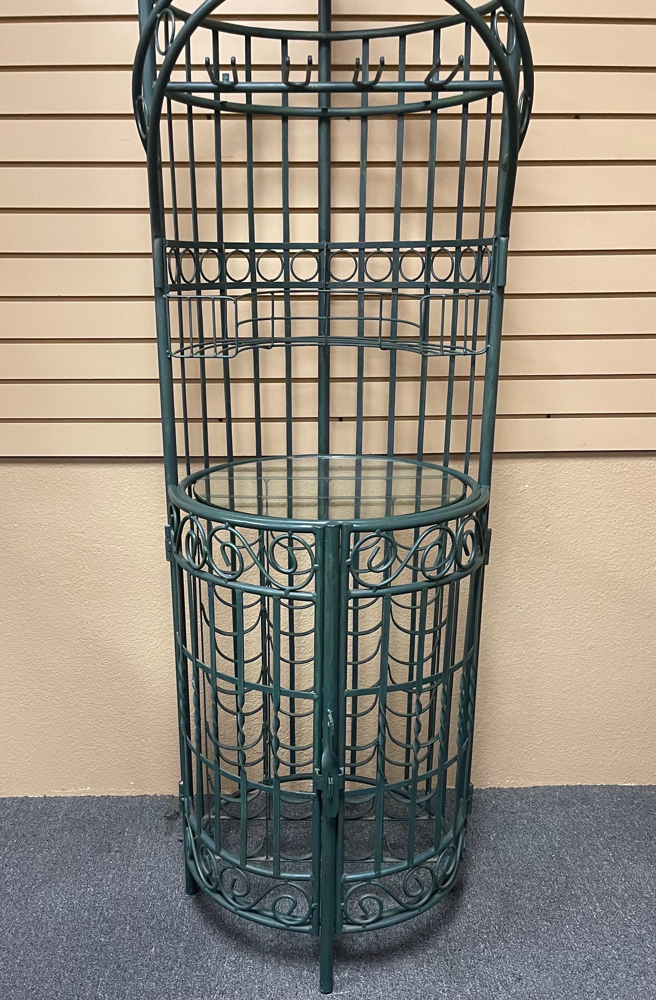 Rustic Iron Wine Rack / Bar Cabinet with Glass Shelf For Sale 1