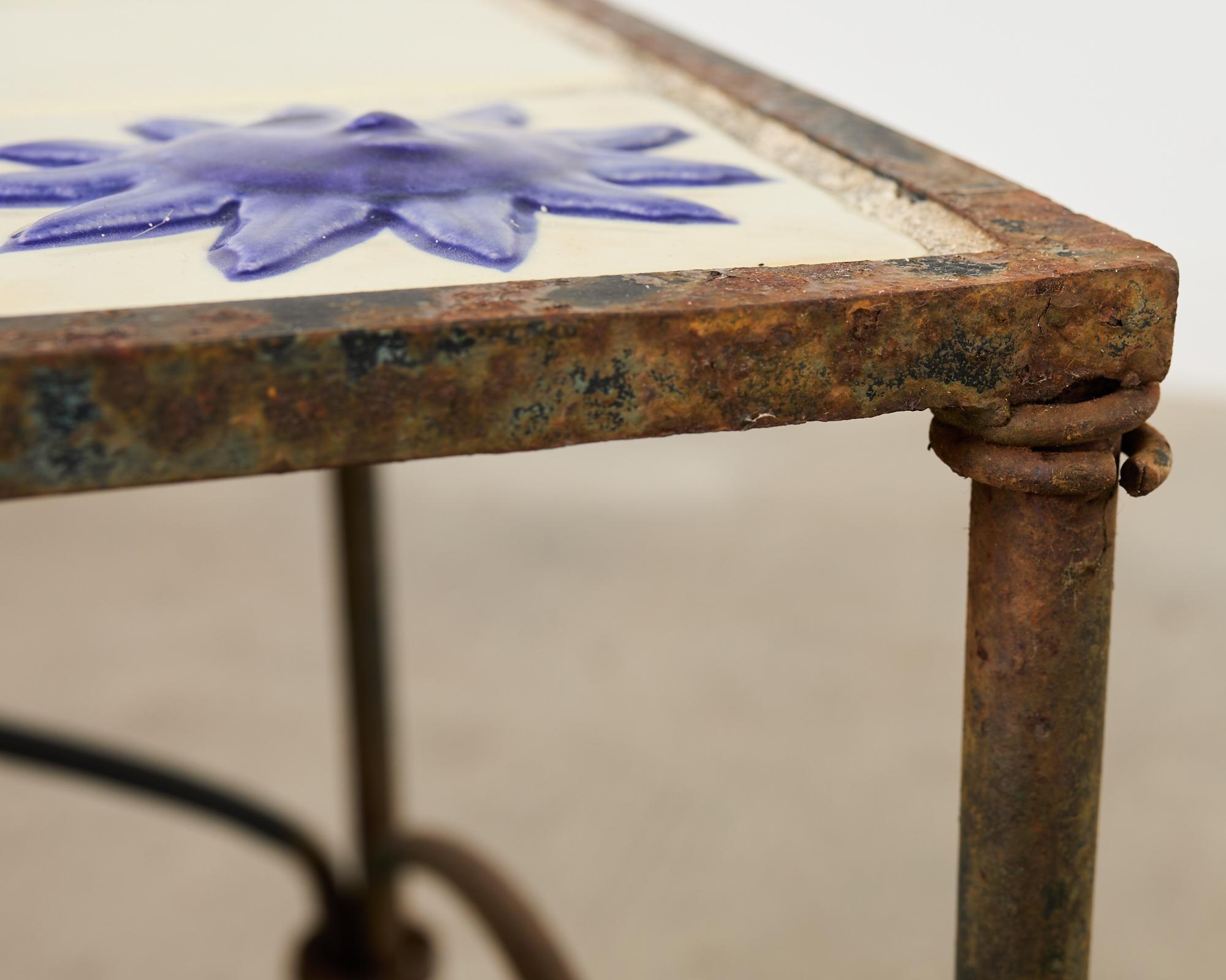 Rustic Italian Amalfi Style Iron Tile Top Garden Table For Sale 4
