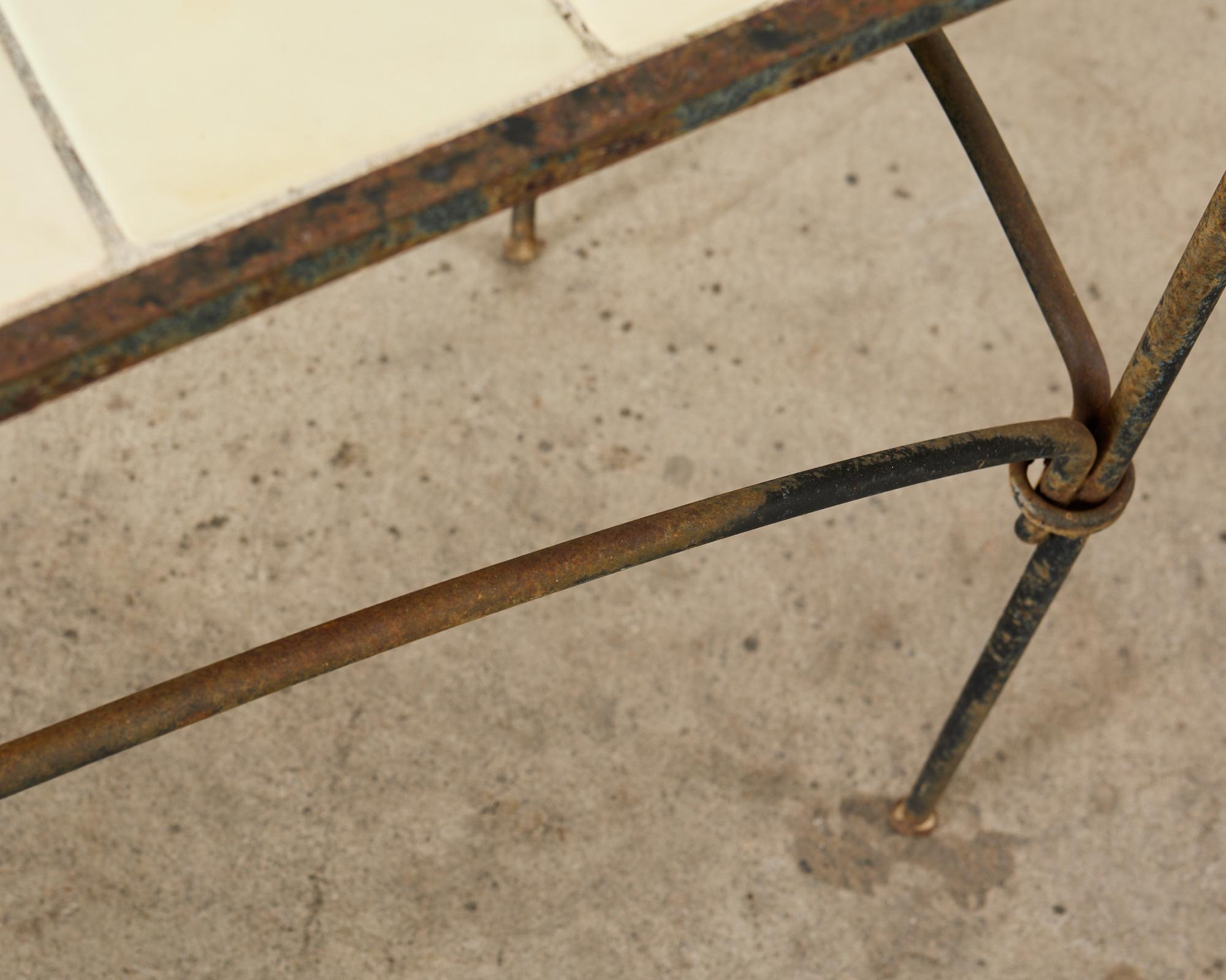 Rustic Italian Amalfi Style Iron Tile Top Garden Table For Sale 12