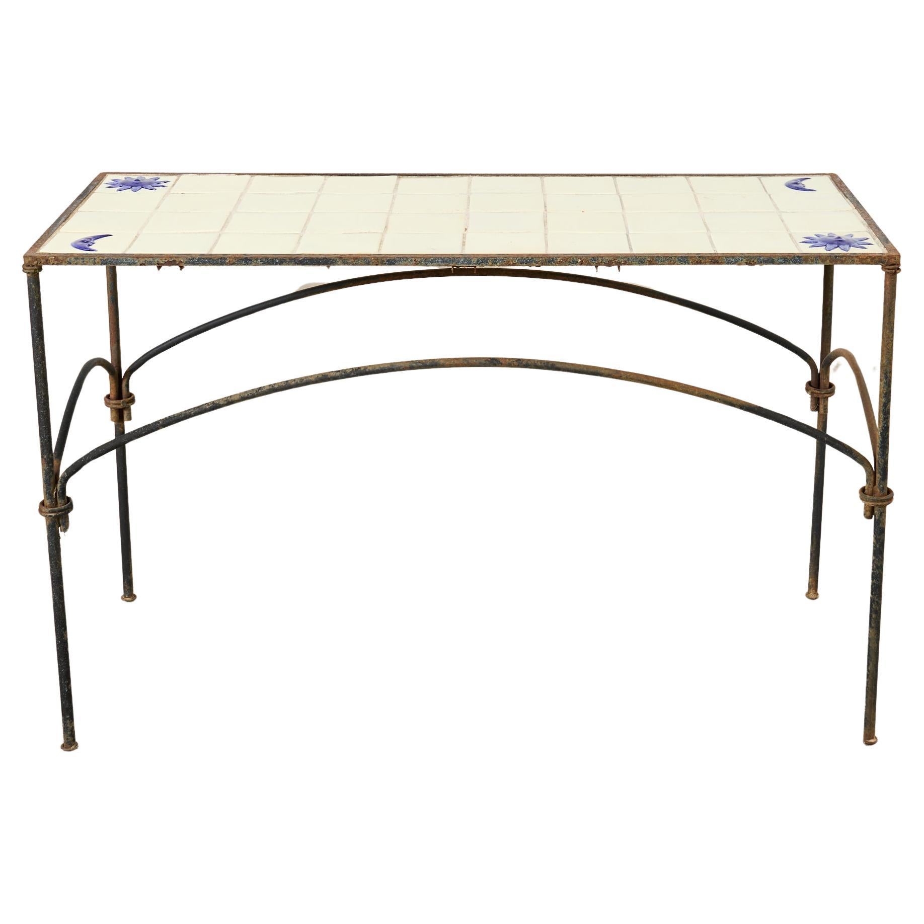 Rustic Italian Amalfi Style Iron Tile Top Garden Table For Sale