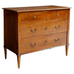 Rustic Italian Antique Neoclassical Banded Walnut Chest of Drawers Commode