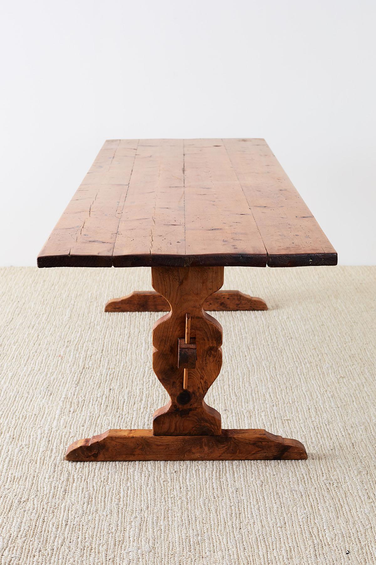 Rustic Italian Baroque Style Pine Trestle Farm Table 8