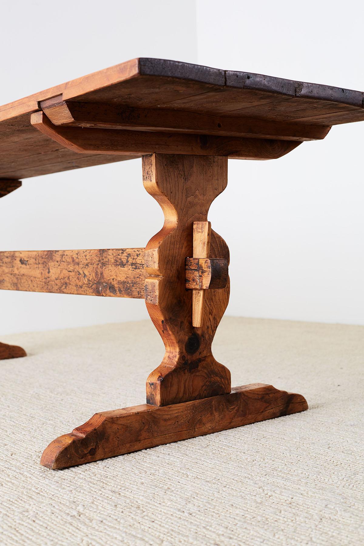 Rustic Italian Baroque Style Pine Trestle Farm Table 9