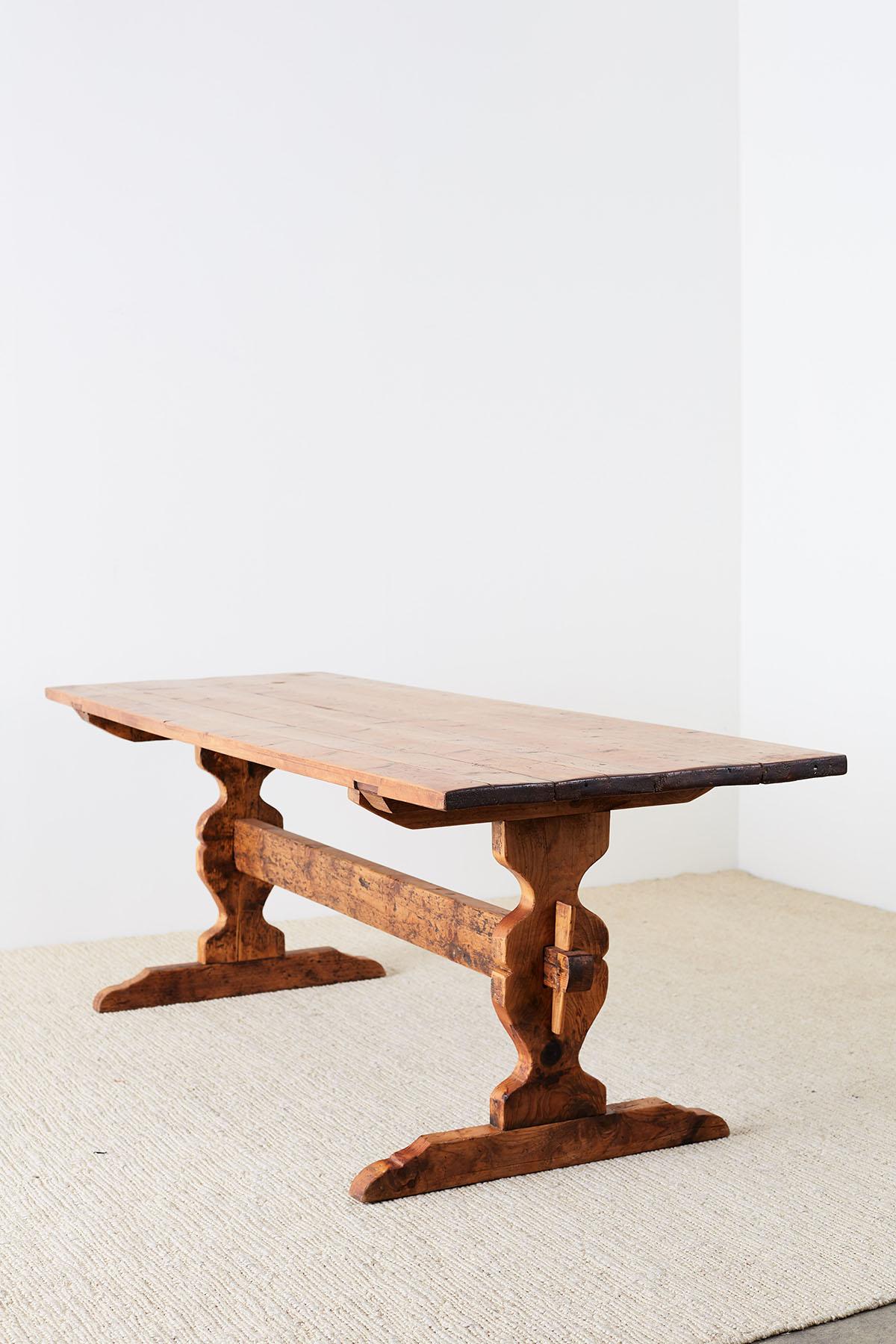Rustic Italian Baroque Style Pine Trestle Farm Table 11