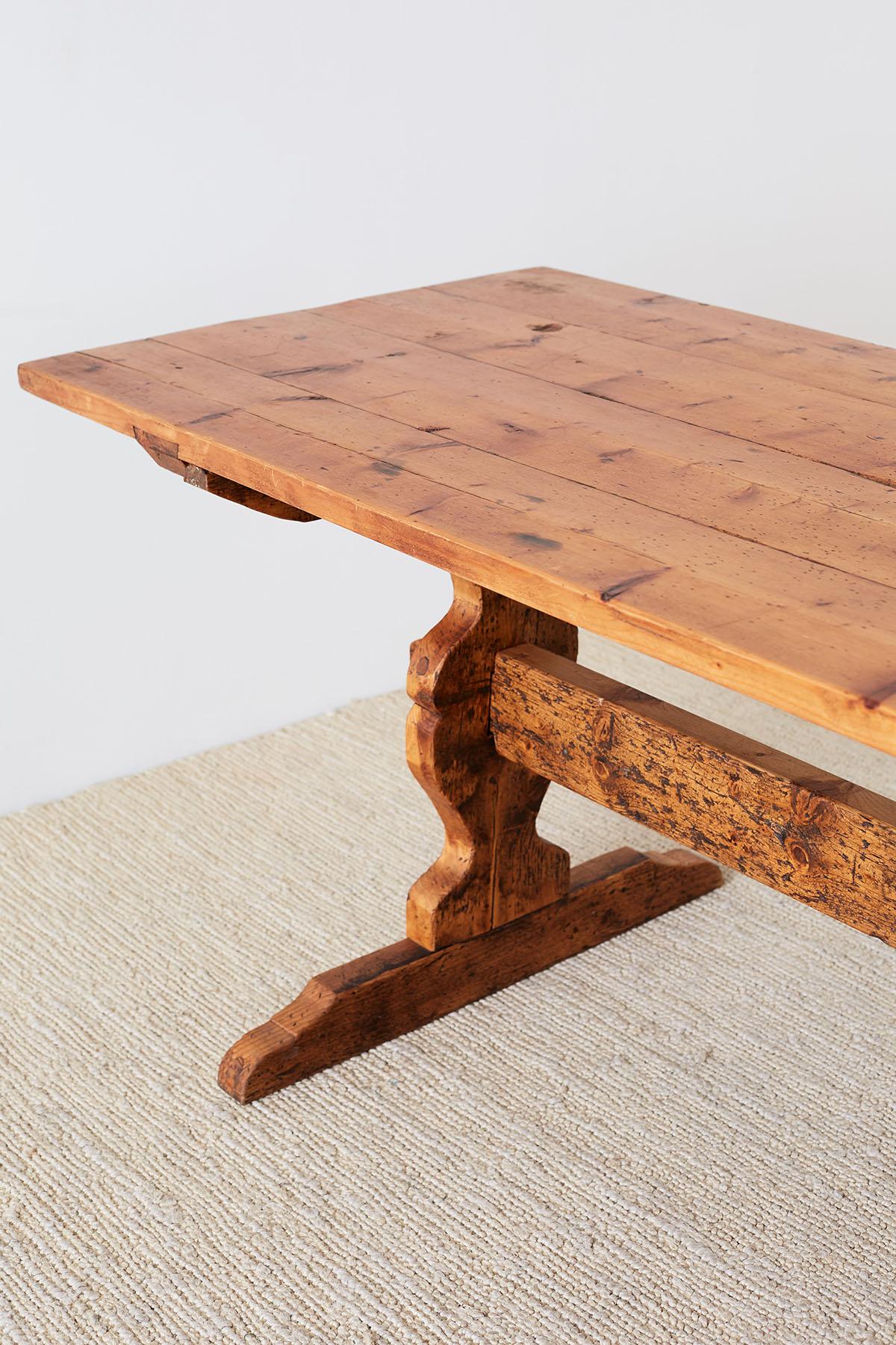 Rustic Italian Baroque Style Pine Trestle Farm Table 13