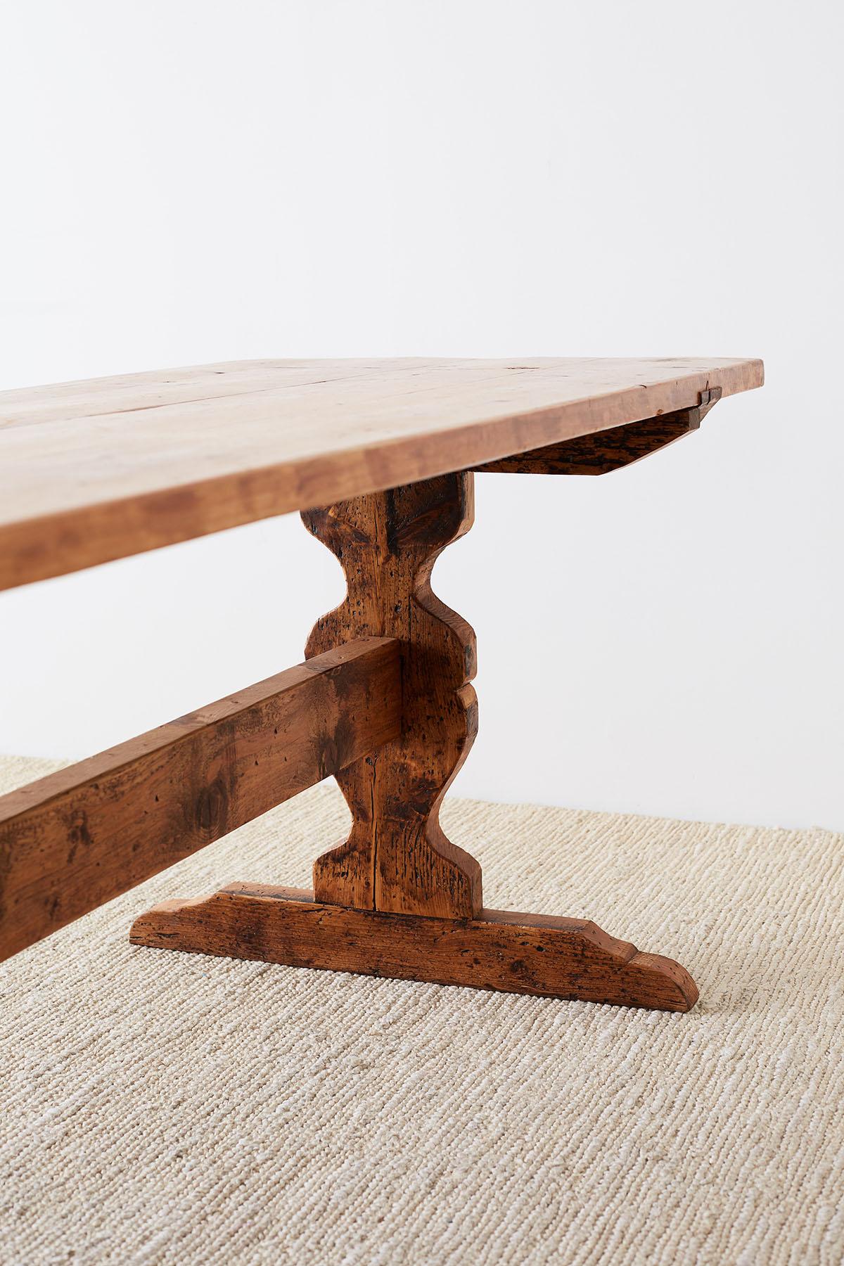 Rustic Italian Baroque Style Pine Trestle Farm Table 15