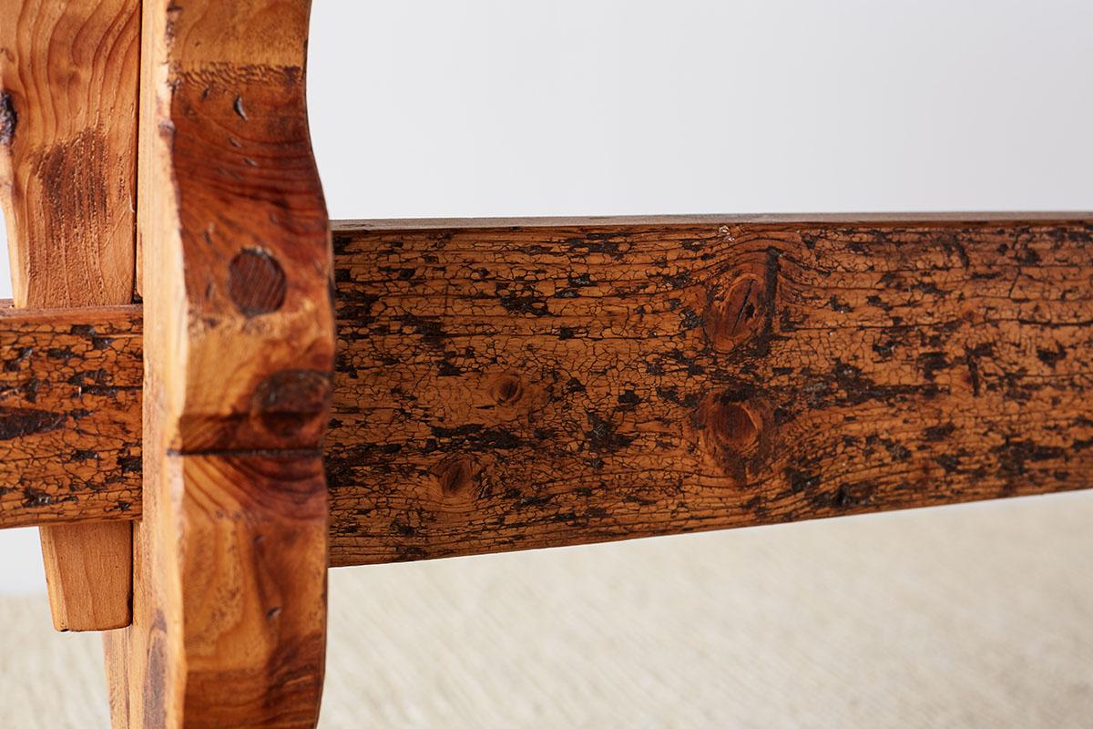 Rustic Italian Baroque Style Pine Trestle Farm Table 3