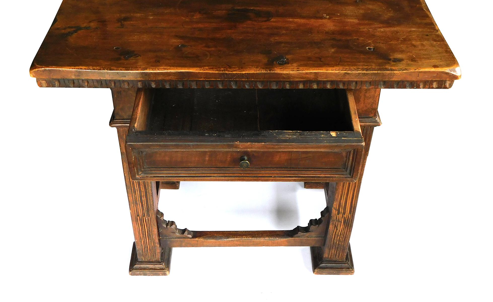 Rustic Italian Baroque Style Walnut Single-Drawer Side Table 1