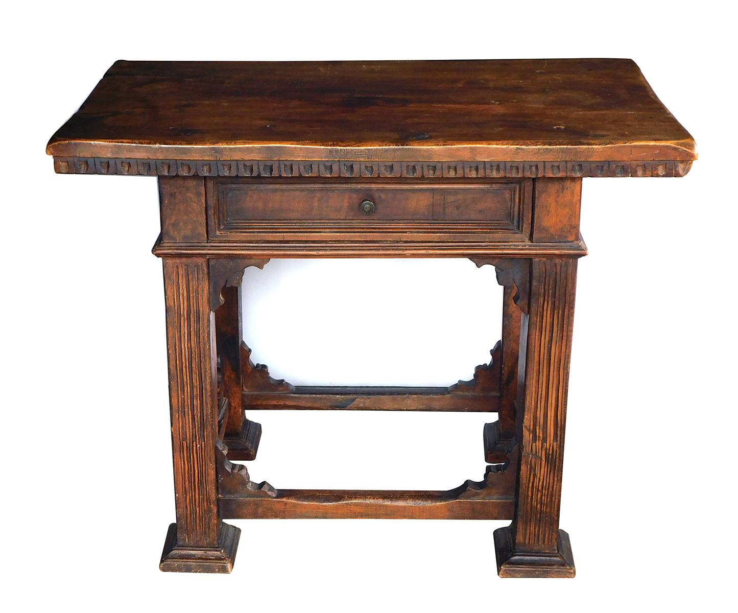 Rustic Italian Baroque Style Walnut Single-Drawer Side Table 2