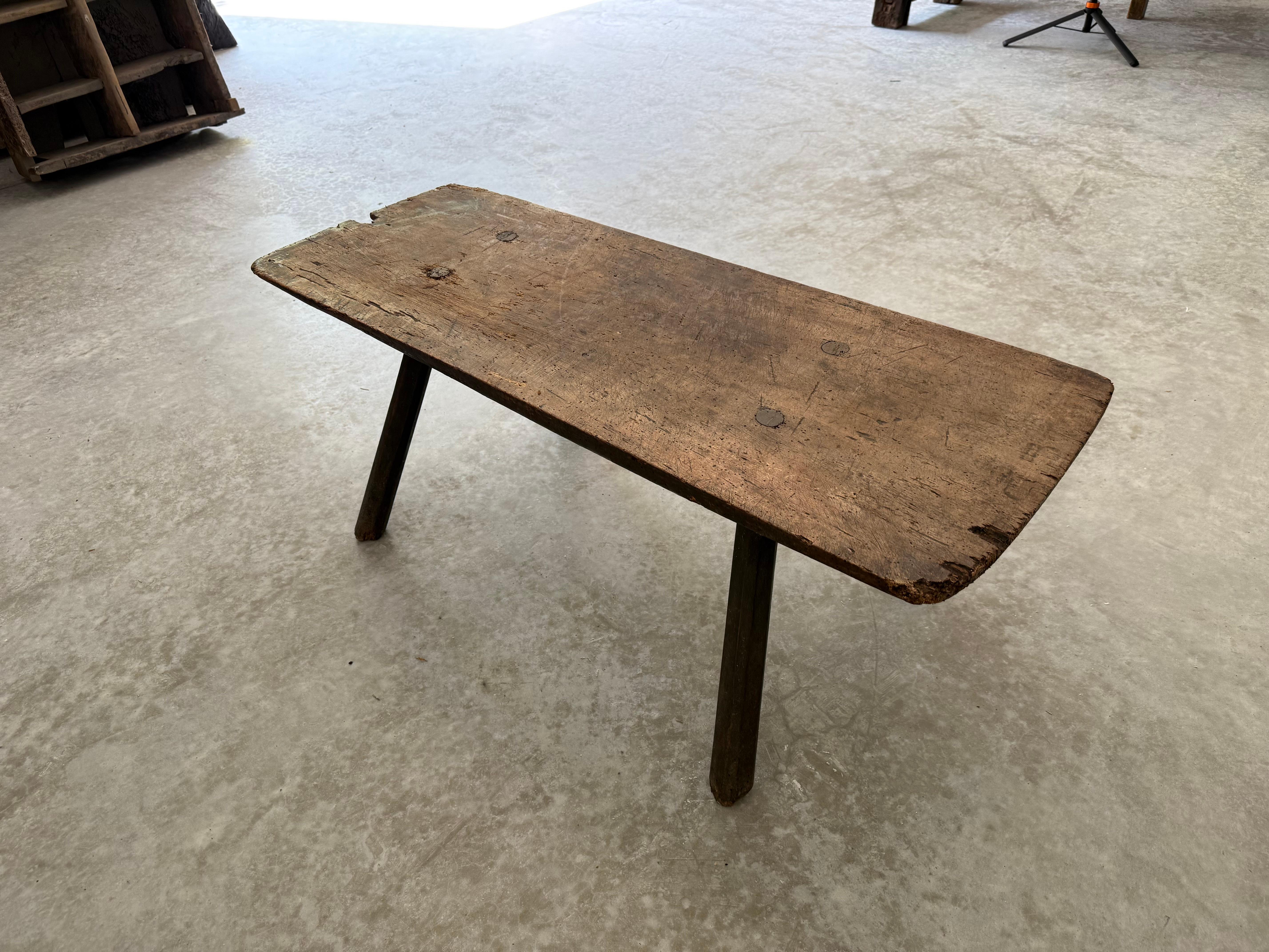 19th Century Rustic Italian Coffee Table with Peg Legs For Sale