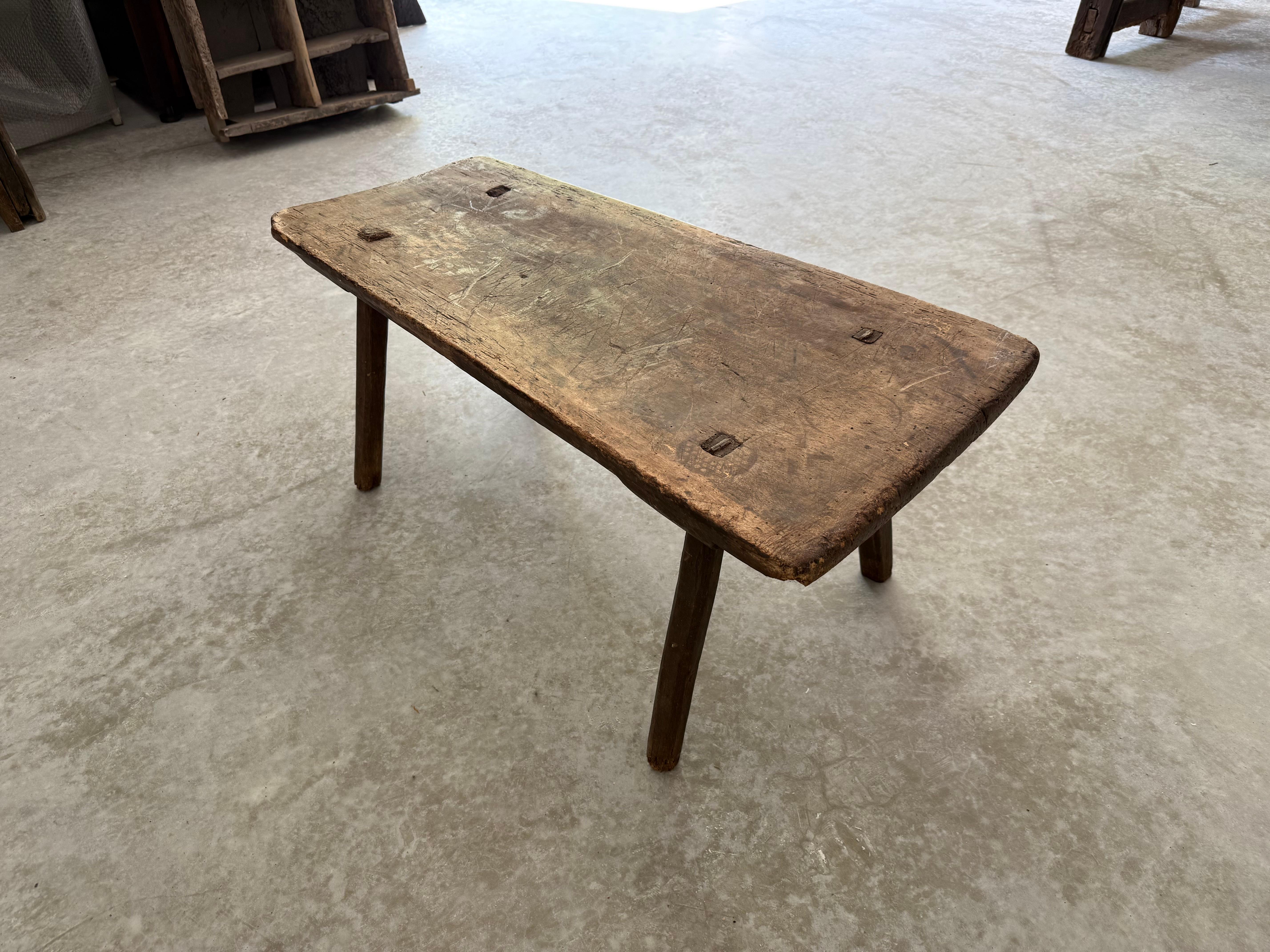 Pine Rustic Italian Coffee Table with Peg Legs For Sale