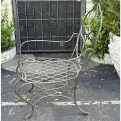 Rustic Italian Gregorius Pineo Wrought Iron Leaf Back Twig Outdoor Chair