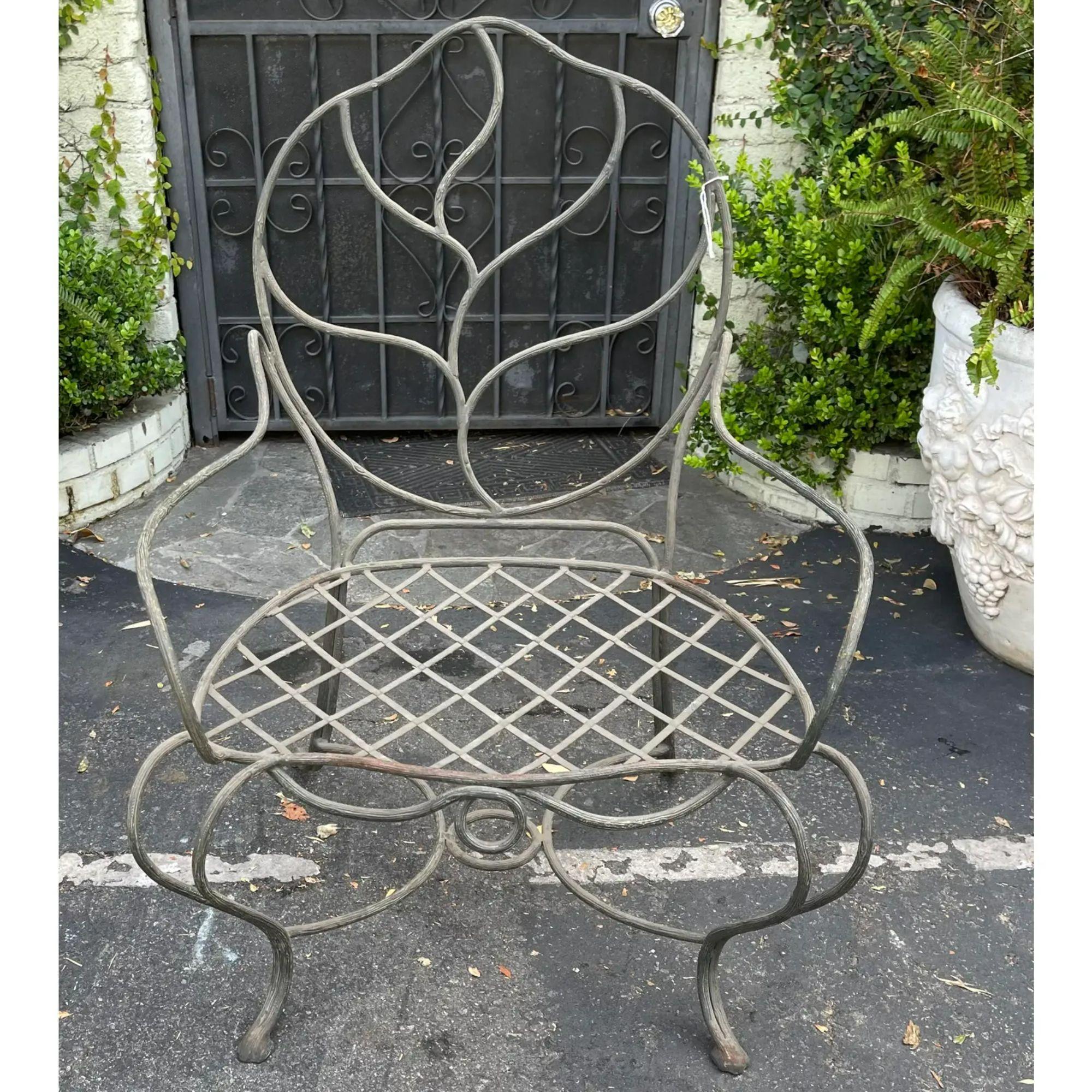 Contemporary Rustic Italian Gregorius Pineo Wrought Iron Leaf Back Twig Outdoor Chair For Sale