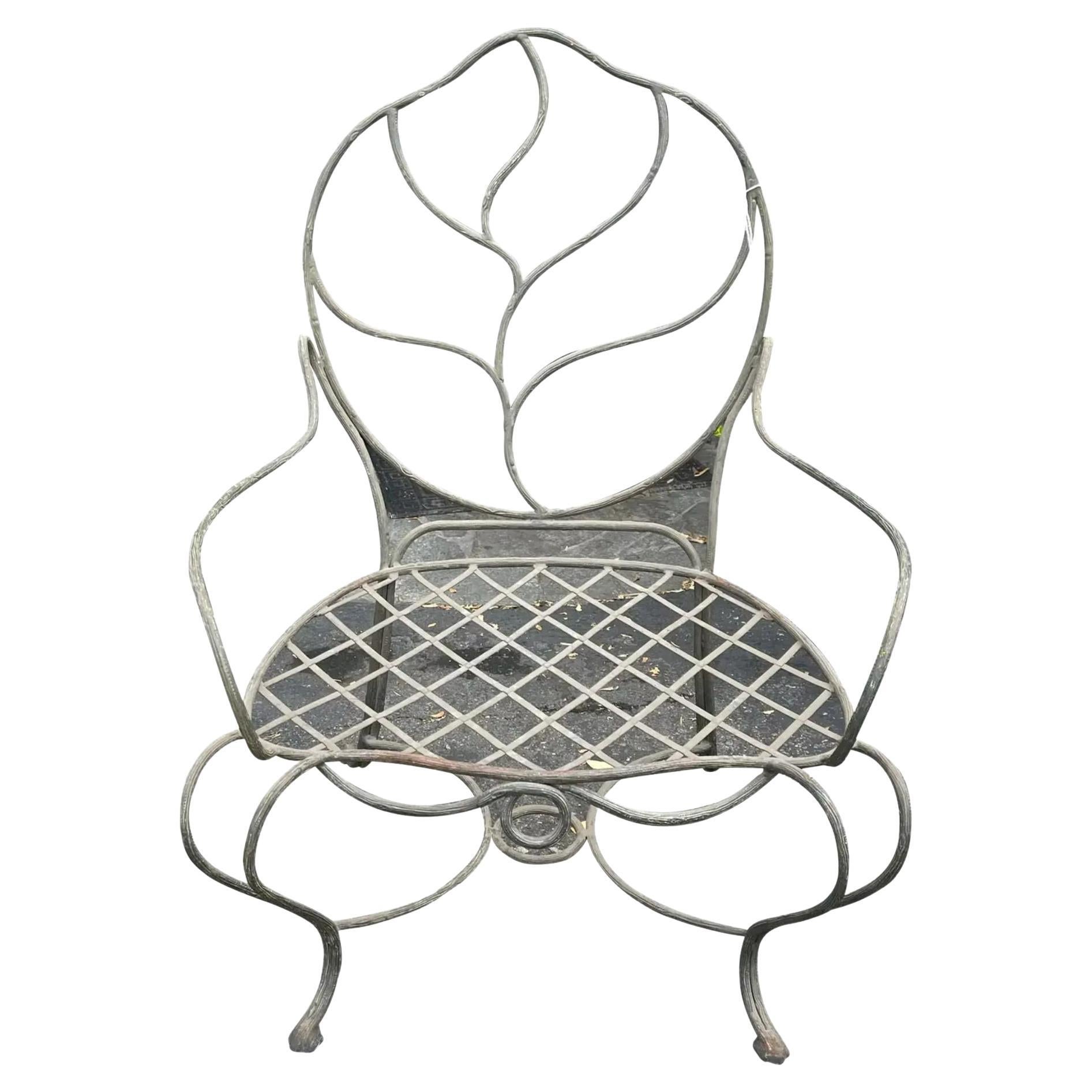 Rustic Italian Gregorius Pineo Wrought Iron Leaf Back Twig Outdoor Chair For Sale